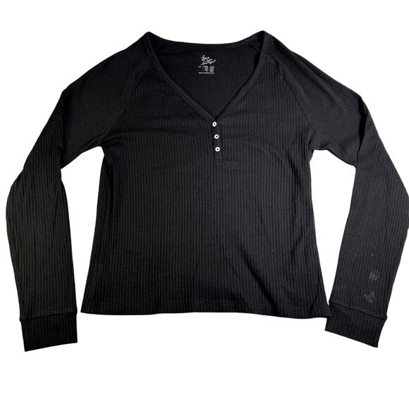 NWOT Y2K Love To Lounge Ribbed Knit Henley Women's Large Twilight Cozy Grunge - Picture 1 of 8